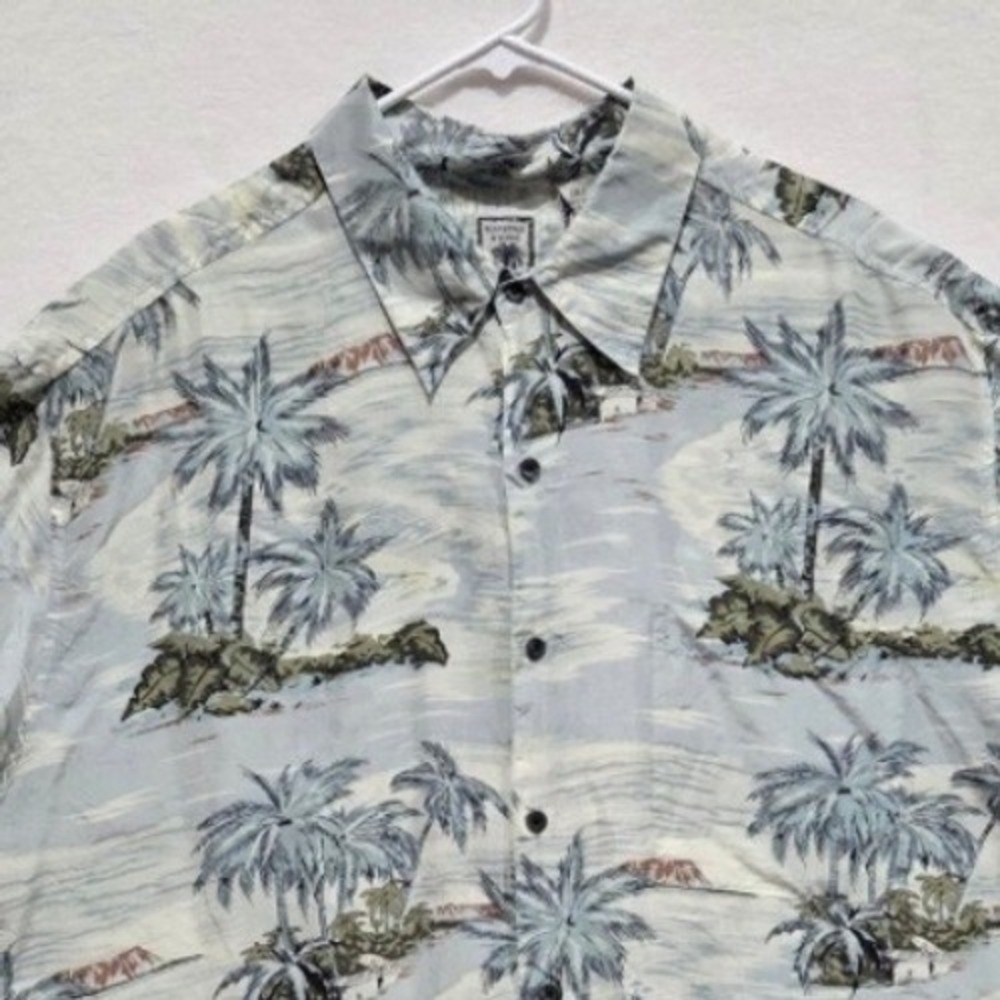 Y2K Silk Hawaiian Shirt 2XLT Tropical Palm Tree Resort Coastal Dadcore Beach